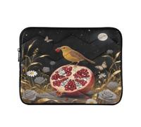 Bird and Melograte - Custodia protettiva per computer portatile da 14 a 16 pollici, imbottita, trapuntata, impermeabile, con motivo uccello e melograno