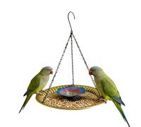Bird Bath, Exterior Hanging Water Basin, Chain Sturdy with Metal Tray, Suspended Heavy Duty Feeding Device, Rust Resistant Construction with Floral Design, Backyard Ornament for Deck and Fence