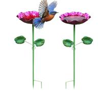 Bird Bath for Outside - 2 pezzi Iron Art Flower Shape Outdoor Metal Bird Feeder Bath, Decorative Garden Birds Water Bowl for Hummingbird Bee Patio Yard Courtyard Backyard Lawn Landscape Decor