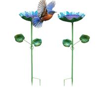 Bird Bath for Outside - 2 Piece Iron Art Flower Shape Outdoor Metal Bird Feeder Bath, Decorative Garden Birds Water Bowl for Hummingbird Bee Patio Yard Courtyard Backyard Lawn Landscape Decor