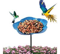 Bird Bath for Outside, Feeder Tray Bowl, 9.45x25.59 Inches Size Blue Flower-Shaped ABS Dish, Standing Water Feeder for Garden or Yard Use, Deck Lawn Porch Wildlife