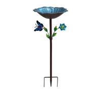 Bird Bath, Metal Garden Bird Bath Bowl With Stake Stand, Butterfly Flower Decor Water Feeder Basin, Durrable Weather Resistant Birds Water Dish With Decorative Design For Patio Backyard Porch Pathway