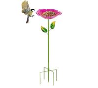 Bird Bath Stake, Garden Flower Feeder, Colorful Metal Bowl with Stable Ground Mount System, Sturdy Outdoor Water Station Design, Decorative Wildlife Support Feature, Backyard Patio Use