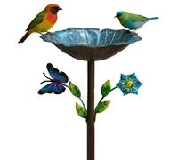Bird Bath Stake, Metal Butterfly Flower Basin Set, Outdoor Water Dish Height Garden Size Stable Ground Fix, Powder Coated Iron Finish Detail, Wildlife Feeding Water Station Decor 29.92x10.8 inch
