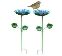 Bird Bath With Stake - Iron Art Flower Shape Decoration | Metal Bowl for Outdoors Hummingbird Bee Patio Yard Courtyard Backyard Lawn