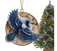 Bird Christmas Ornaments - 2D Colorful Acrylic Round Tree Decor, Double-Sided Stained Glass Style Bid Pendant, Hanging Window Suncatcher & Car Mirror Charm | Gift For Bird Lovers