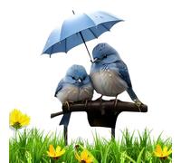 Bird Couple Garden Stake - Bird Garden Decoration with Umbrella Design, 2D Acrylic Flat Ground Insert with Whimsical Decoration for Patio, Front Yard, Backyard, Path Planter Accent, Blue Acrylic