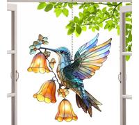 Bird Decoration - 5.91 Inches, Ornament Sun-Catching | Hangable Hummingbird Flower 2D Flat Wall Decor, Hanging Wall Art For Living Room, Bedroom, Dining Room, Backyard, Indoor, Outdoor, Family, Friend