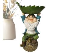Bird Feeder Bath Tray, Decorative Resin Leaf Bowl with GNOME Figurina, Outdoor Water Station and Food Dispenser for Garden, Balcony, Porch, Terrazza, Recinzione Backyard Attraction