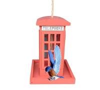 Bird Feeder - Box Shape Wooden Birdfeeder, 7.68x5.51 inches Spill Resistant Hanging Phone Booth Design with Feeding, Outdoor Decorative Feeder for Garden Backyard Balcony Porch