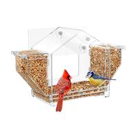 Bird Feeder, Clear Acrylic Horizontal Feeder Box, Squirrel Proof Design with Strong Suction Cups, Weatherproof Viewing Tray for Macaws, Sparrows, Finches, Feeding, Birdwatching