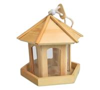 Bird Feeder, Hexagonal Food Bowl, Weatherproof Wooden Construction, Sturdy Material, Ideal for Porch Patio Balcony Backyard Outdoor Use, 7.87x7.68 Inches, Brown Color, 1 Piece
