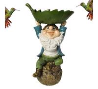 Bird Feeder, Leaf Shaped Bird Bath Tray with Resin GNOME Statua, 4,13 x 6,69 pollici Decorative Waterer for Lawn, Patio, Deck, Garden, Outside House and Backyard Decorate