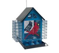 Bird Feeder Station, Weatherproof Outdoor Hanging Feeder | Double Suet Cage Wild Bird Feeding System Metal Mesh Design For Finches Budgies Lovebirds Backyard Balcony Patio Garden Use