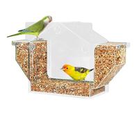 Bird Feeder, Transparent Viewing Station For Wild Birds, Powerful Suction Mount, Drain Holes Seed Tray, Squirrel Design, Durable UV Protected Acrylic, Outdoor Patio Deck Backyard Family