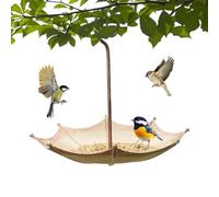 Bird Feeder Umbrella - Water Feeding Treat Dish, Weatherproof Anti-Rust Metal Frame, Hanging Overhead Canopy Shield, Section Seed Basin | Wild Bird Bath For Outside Terrace Backyard Garden