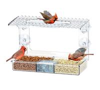Bird Feeder, Window Tray, Clear Container, 9.8 x 4 x 6.6 Inches, Suction Cup Mount, Waterproof Design, Transparent Viewing Station for Outdoor Decor, Mom, Dad, Kids, or Nature