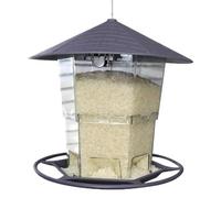 Bird Feeders Outside, Automatic Feeding Dish, 7.87x7.87x7.87 Inches, Spill Proof Feeder, Squirrel Resistant Design, Built Perch Station for Outdoor Garden and Patio Use, Gray