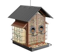 Bird Feeders Squirrel Proof - Bird Feeders for Outdoors | Metal Acrylic Small Birds Feeder with Double Roof | Weather Resistant Backyard Birding Supplies for Garden, Backyard
