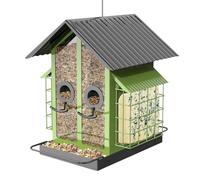 Bird Feeders Squirrel Proof - Bird Feeders for Outdoors | Metal Acrylic Small Birds Feeder with Double Roof | Weather Resistant Backyard Birding Supplies for Garden, Backyard
