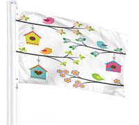 Bird Flag 3x5 FT Colorful Cartoon Birds On Tree Branch House Flower Leaves Outdoor Flags Large Welcome Yard Banners Home Garden Yard Lawn Decor