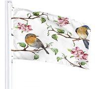 Bird Flag 3x5 FT Robin Birds On Tree Branch Spring Flower Leaves Outdoor Flags Large Welcome Yard Banners Home Garden Yard Lawn Decor