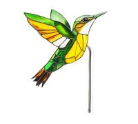 Bird Garden Stake, Acrylic Outdoor Ornament, 4.72x3.74x0.12 Inches Stained Glass-Style Decoration, Weather-Resistant Design for Patio, Lawn, Poolside, Park, Daisy, Cactus, Orchid
