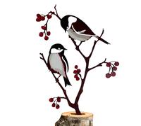 Bird Garden Stakes Decorative Metal - Chickadees And Berries Breaks For Flower Pot Decor - Player Cute Animal Decoration Rust Metal Rust Garden Decoration For Lawn Patio