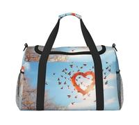 Bird Love Heart Art print bagaglio a mano per donne uomini borsa a tracolla weekender per yoga viaggio must-have, nero, Taglia unica