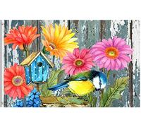 Bird On Birdhouse With Flowers Watercolor Bandiera Dei Pirati 90X150Cm Tutte Le Stagioni Striscione Resistenti Bandiera Del Giardino Per Interni Feste Celebrazione