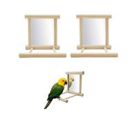 Bird Perch with Mirror, Wooden Bird Mirror with Perch, Bird Cage Perches Mirror Stand for Parrot, Parakeet, Finch, Lovebirds, Gray Macaw 10x10x10cm,2p