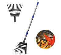 Bird Twig Rastrello da giardino, rastrello piccolo per foglie per giardinaggio, 11 denti in metallo larghi 21,6 cm, con manico lungo 198 cm, resistente, per cortile, arbusti, aiuole