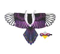 Bird Wings Costume For Kids - Chiffon Fabric 118x65cm | Dress Up Cape With Adjustable Shoulder Straps | Owl Eagle Masquerade Outfit With Facepiece For Boys Girls Ages 3 To 8 Halloween Party Play
