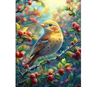 Bird with Red Berries on A Blossom Branch Puzzle 1000 Pezzi Rompicapo Per Ufficio Premium Wildlife Pet Pausa Lavoro Rilassante Attività Per Colleghi Regalo Festa Aziendale 1000 PCS