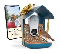 Bird Buddy Mangiatoia intelligente per uccelli non solare con fotocamera, identificazione delle specie di uccelli AI, foto da 5 MP, videocamera live streaming video 2K HD, ricarica a batteria, messa a