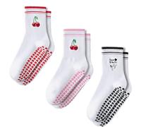 BIRDDIE 3 paia di calzini da donna per pilates, danza classica e yoga, con cuore e particelle antiscivolo, a metà polpaccio