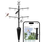 Birdfy Bird Feeder Pole Station con Telecamera & Solare, Mangiatoia per Uccelli con Rilevamento di Movimento, 8 Ganci Regolabili, Barra Girevole a 360°, Brevetto di Sicurezza per Scoiattoli
