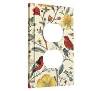 Birds and Bloom - Placca di copertura per interruttore della luce e delle uscite, colore: giallo crema, accenti da parete botanici, piastre da parete in materiale termoplastico, presa singola duplex