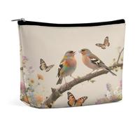 Birds And Flowers - Borsa per il trucco in PU di grande capacità, organizer da viaggio per cosmetici con chiusura a cerniera, astuccio per articoli da toeletta resistente all'acqua per uso quotidian