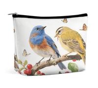 Birds And Flowers - Borsa per il trucco in PU di grande capacità, organizer da viaggio per cosmetici con chiusura a cerniera, astuccio per articoli da toeletta resistente all'acqua per uso quotidian