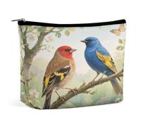 Birds And Flowers - Borsa per il trucco in PU di grande capacità, organizer da viaggio per cosmetici con chiusura a cerniera, astuccio per articoli da toeletta resistente all'acqua per uso quotidian