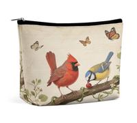 Birds And Flowers - Borsa per il trucco in PU di grande capacità, organizer da viaggio per cosmetici con chiusura a cerniera, astuccio per articoli da toeletta resistente all'acqua per uso quotidian