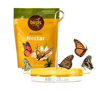 Birds Choice Flutterby - Mangiatoia per farfalle da esterno da 340 g + pacchetto di nettare da 212,6 g, stazione di alimentazione a farfalla per giardino con vassoi per frutta, fossato per formiche e