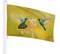 Birds Flag 3x5 FT Two Green Hummingbirds On Yellow Flower Nature Outdoor Flags Large Welcome Yard Banners Home Garden Yard Lawn Decor