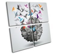 Birds Geometric Colourful Abstract MULTI TELA parete arte foto stampa