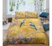 Birds in BloomSet Di Copripiumino microfibra 3 pezzi motivo 3D con cerniera Asian Art Style copripiumino incluso federe aiosa ultra morbido for coppie Single（135x200cm）