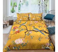 Birds in BloomSet Di Copripiumino ultra microfibra 3 pezzi motivo 3D con cerniera Asian Floral Art Style copripiumino con federa traspirante ultra morbido e traspirante for bambini King（220x240cm）