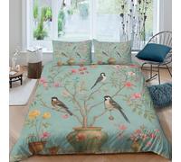 Birds in BloomSet Di Copripiumino ultra microfibra Set di 3 Pezzi stampa 3D con cerniera Botanical Art Style copripiumino incluso federe aiosa ultra morbido for ragazze Single（135x200cm）