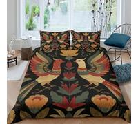 Birds in floral patterncopripiumino microfibra 3 pezzi motivo 3D cerniera nascosta Ethnic folk art Set Di Copripiumino incluso federe aiosa morbida for ragazzi Double（200x200cm）