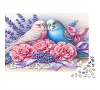 Birds in Love Bouquet 1000 Piece for Adults Women: Two Budgies with Pink Flowers Fun And Challenging Family Game & Gift 38x26cm/1000pcs